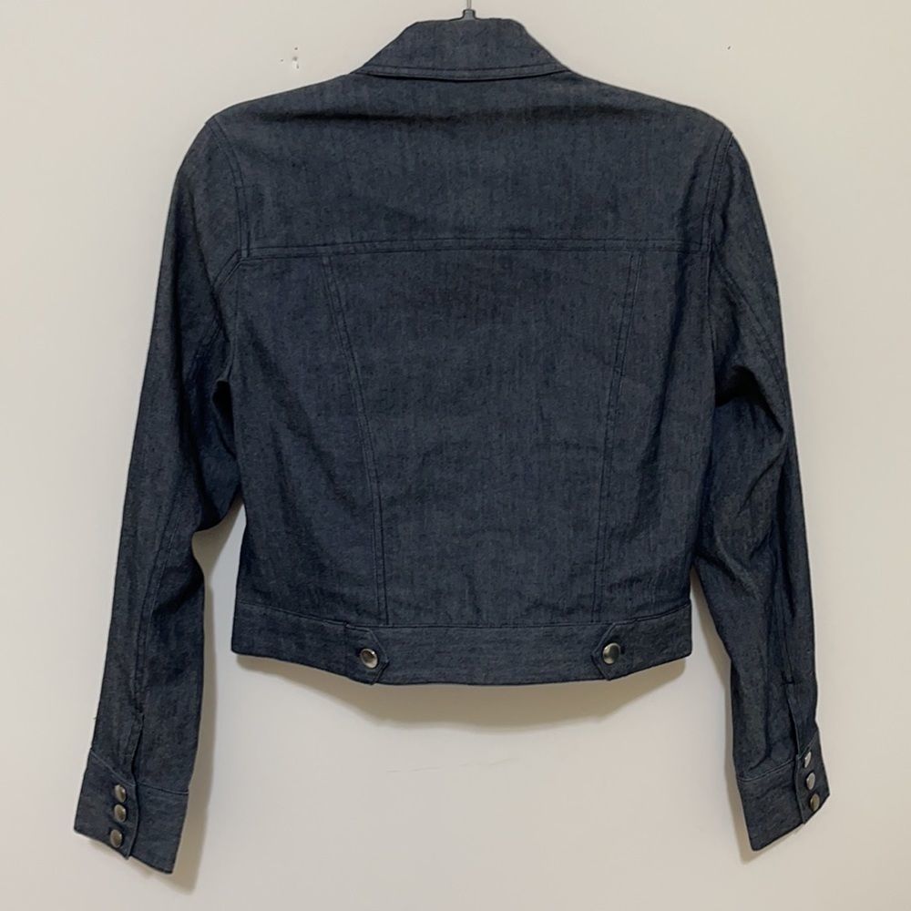 NWOT Larry Levine Blue Dark Wash Stretch Denim Jacket With Ruffles Size - S - Picture 6 of 11